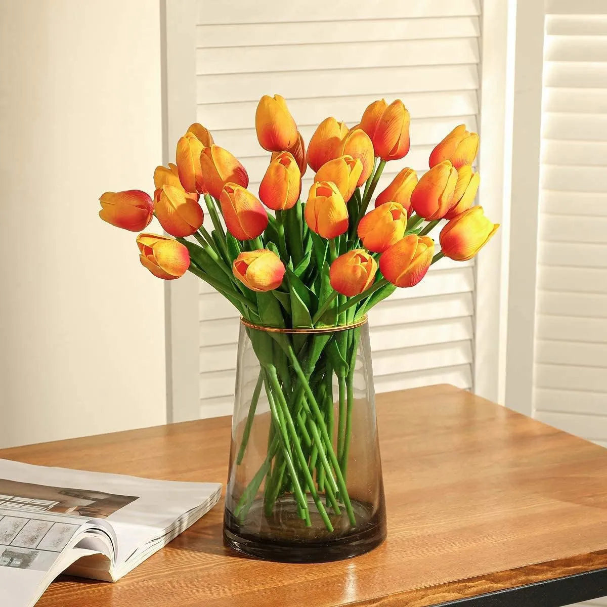 Realistic Artificial Tulip Bouquet – 10 Pcs Faux Flowers for Vase & Home Decor