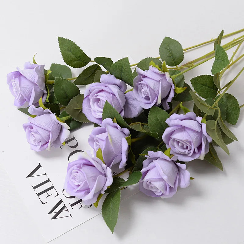 Realistic Artificial Rose Branch (3pcs) – Elegant Faux Flowers for Wedding & Home Decor
