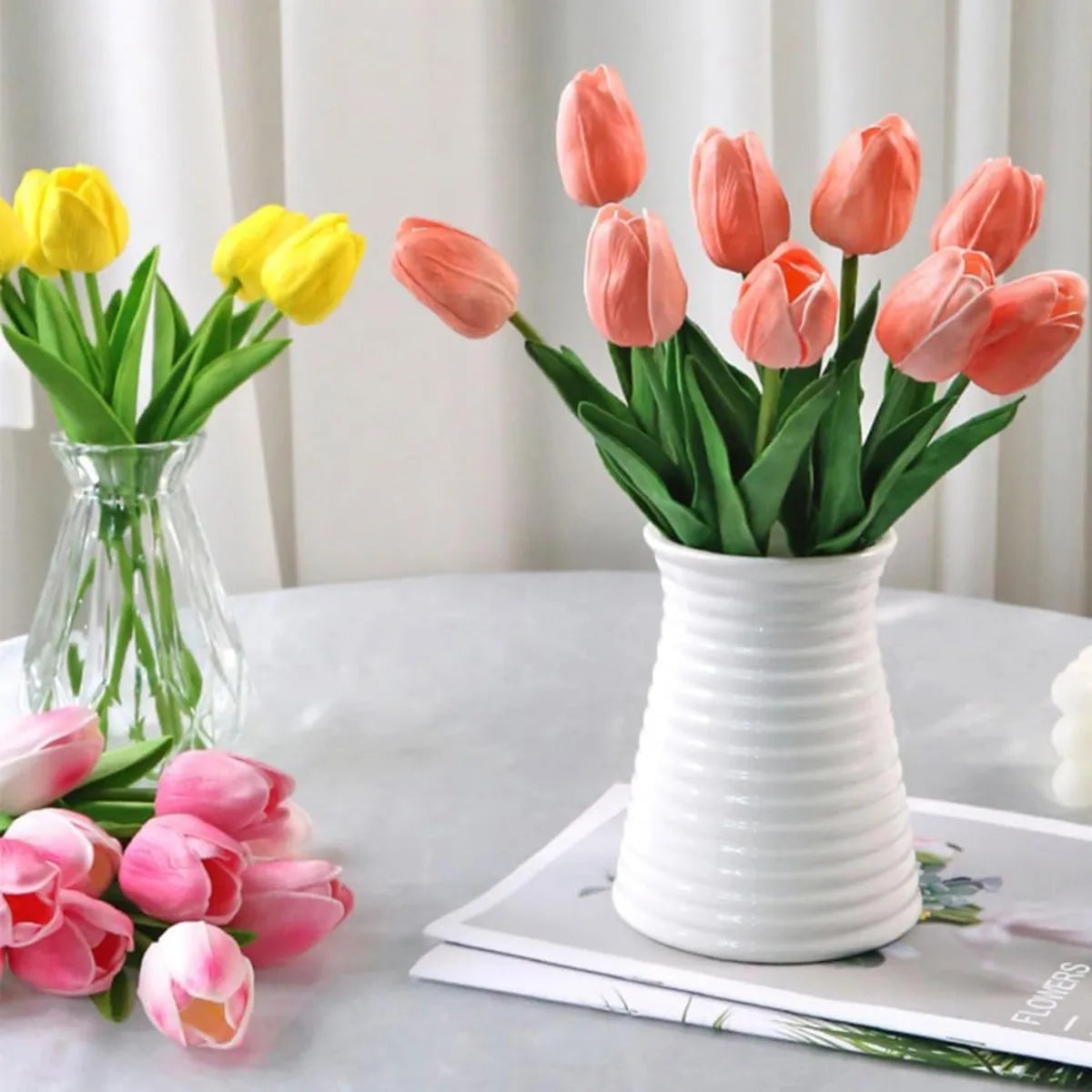 Realistic Artificial Tulip Bouquet – 10 Pcs Faux Flowers for Vase & Home Decor