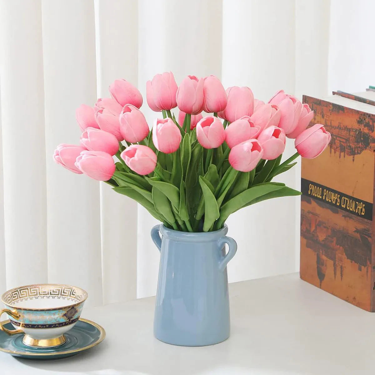 Realistic Artificial Tulip Bouquet – 10 Pcs Faux Flowers for Vase & Home Decor