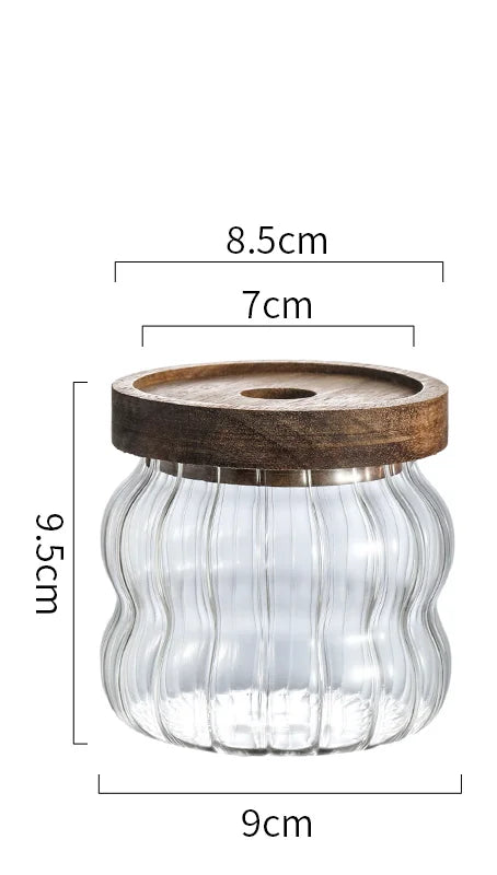Ripple Glass Jar with Acacia Lid – Airtight Storage for Sugar, Snacks & Spices
