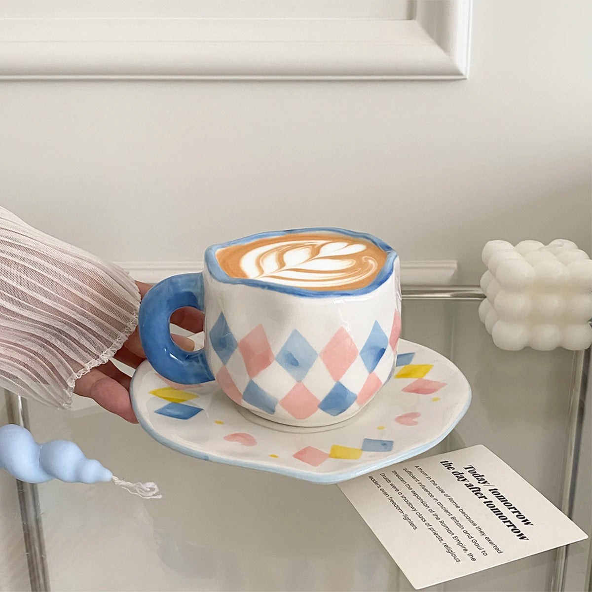 Cloud & Heart Mug Set – Ceramic Cup with Matching Saucer