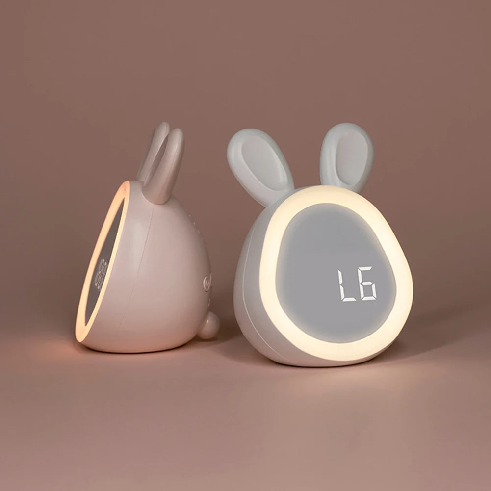 Mini Rabbit LED Alarm Clock – Cute USB Rechargeable Night Light Clock for Kids, Students & Dorm Room