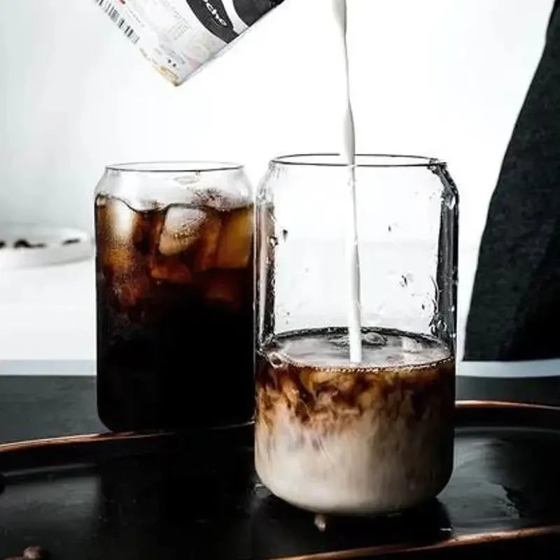 Clear Glass Coffee Cup with Bamboo Lid & Straw β 450ml Iced Drink Jar