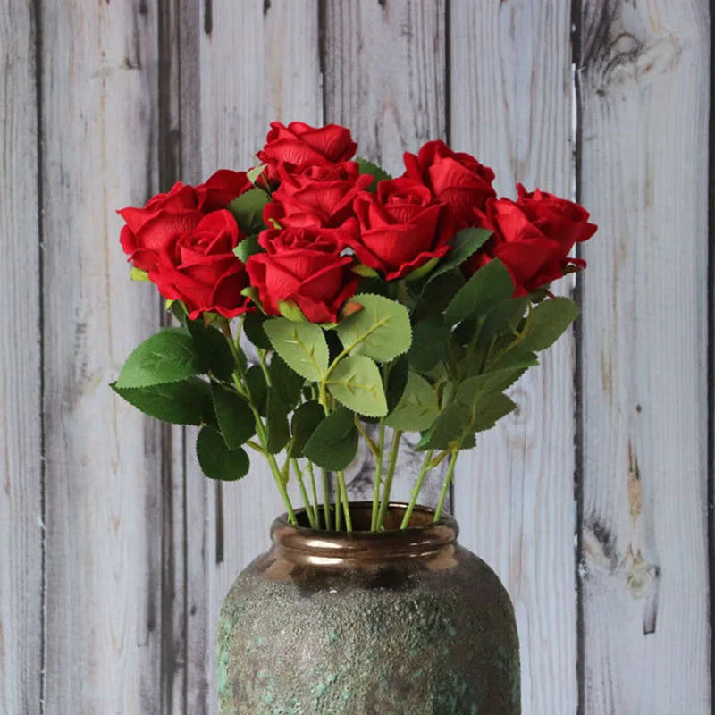 Realistic Artificial Rose Branch (3pcs) – Elegant Faux Flowers for Wedding & Home Decor