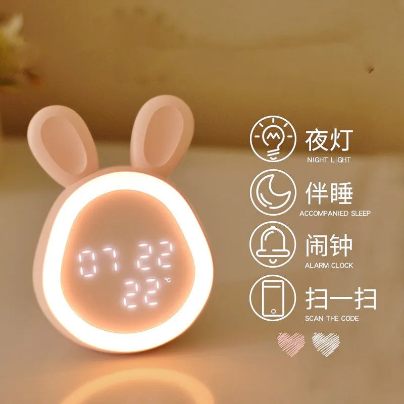 Mini Rabbit LED Alarm Clock – Cute USB Rechargeable Night Light Clock for Kids, Students & Dorm Room