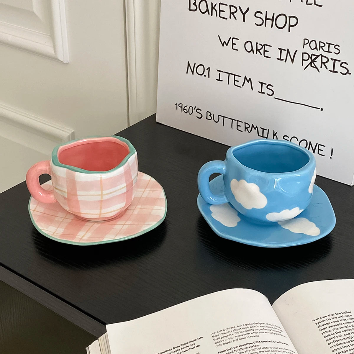 Cloud & Heart Mug Set – Ceramic Cup with Matching Saucer