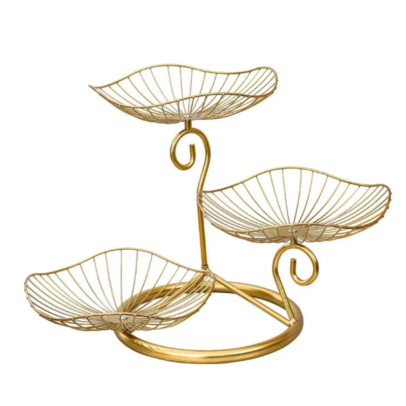 3-Tier Gold Metal Fruit Basket Stand – Decorative Countertop Tray for Kitchen & Dining