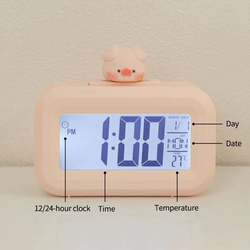 LED Digital Alarm Clock – Cute Cartoon Desk Clock with Night Light