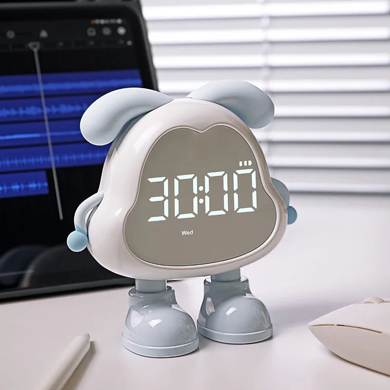 Cute Puppy LED Alarm Clock – Silent Rechargeable Desk Clock with Night Light for Kids & Students