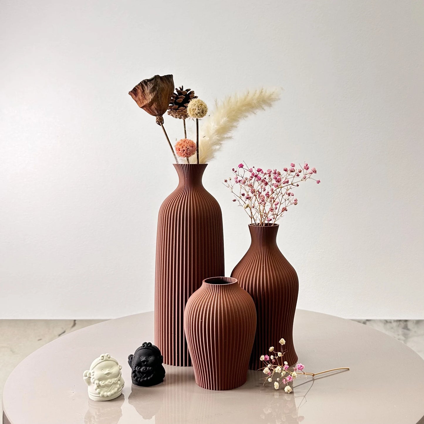 Sculpted Harmony β 3-Piece Matte Vase Set in Black or Brown