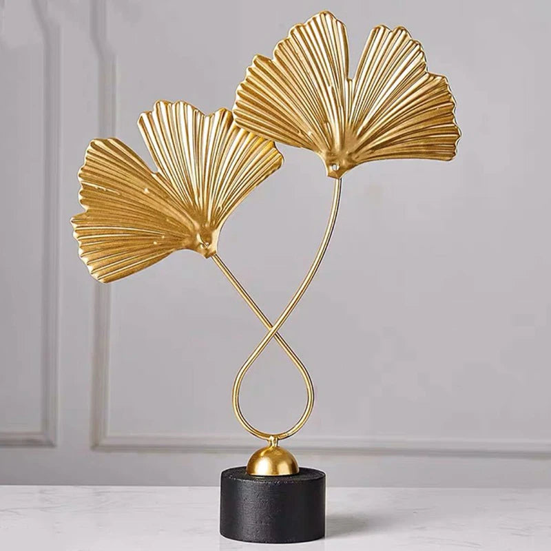Elegant Gold Ginkgo Leaf Sculpture – Iron Desktop Art for Home & Office Decor