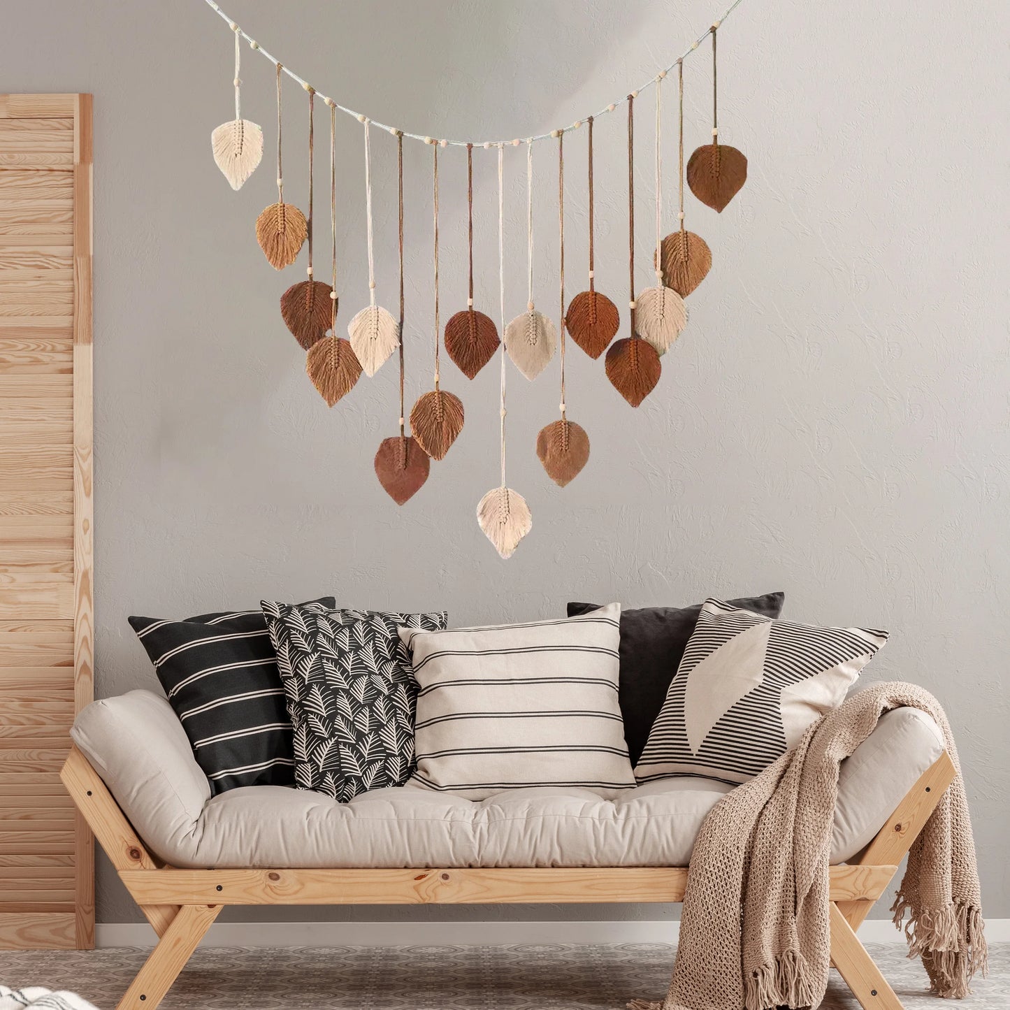Boho Leaf Macrame Wall Hanging – Handmade Tapestry for Living Room & Bedroom Decor