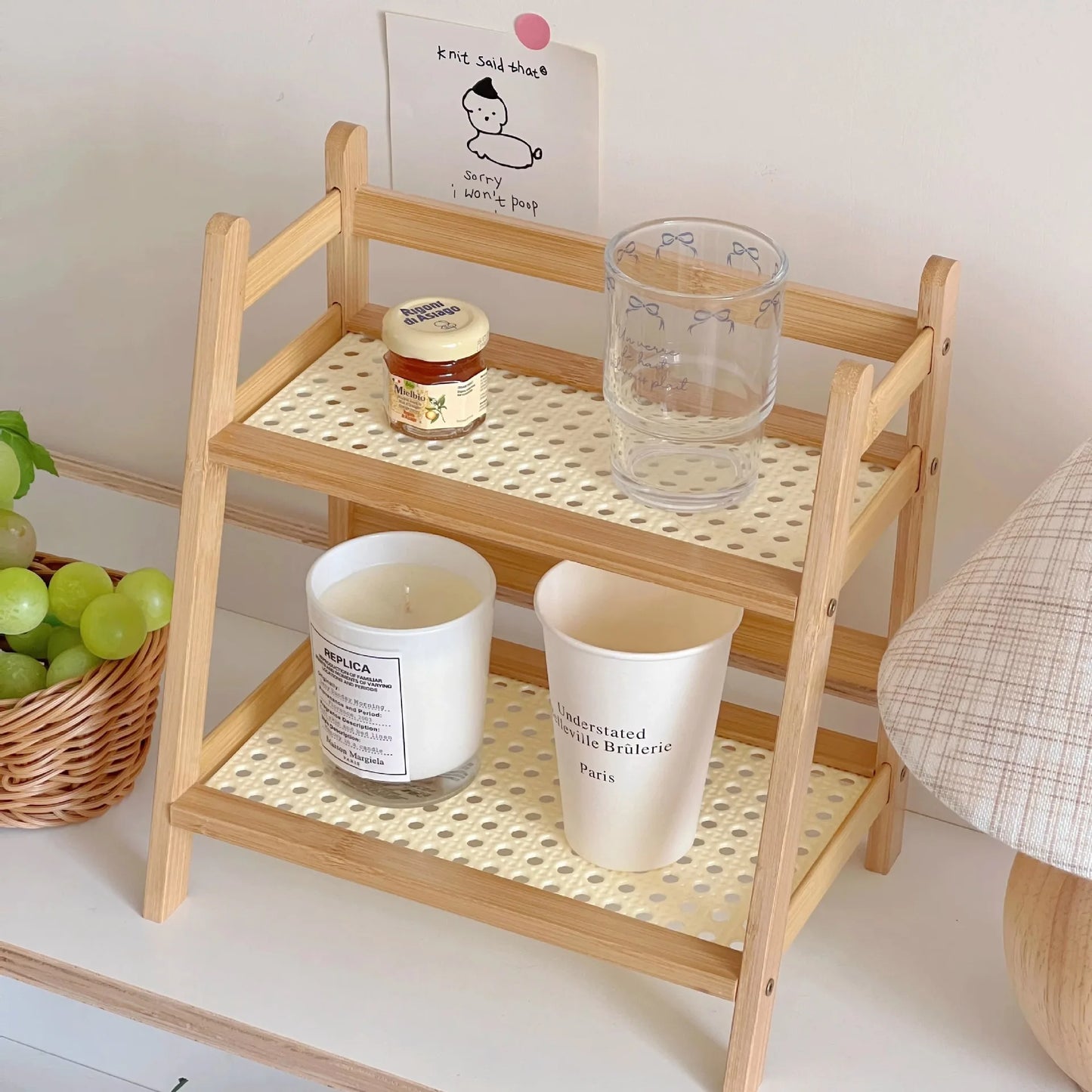 2-Layer Bamboo Countertop Organizer Rack – Multipurpose Coffee Cup Holder Shelf