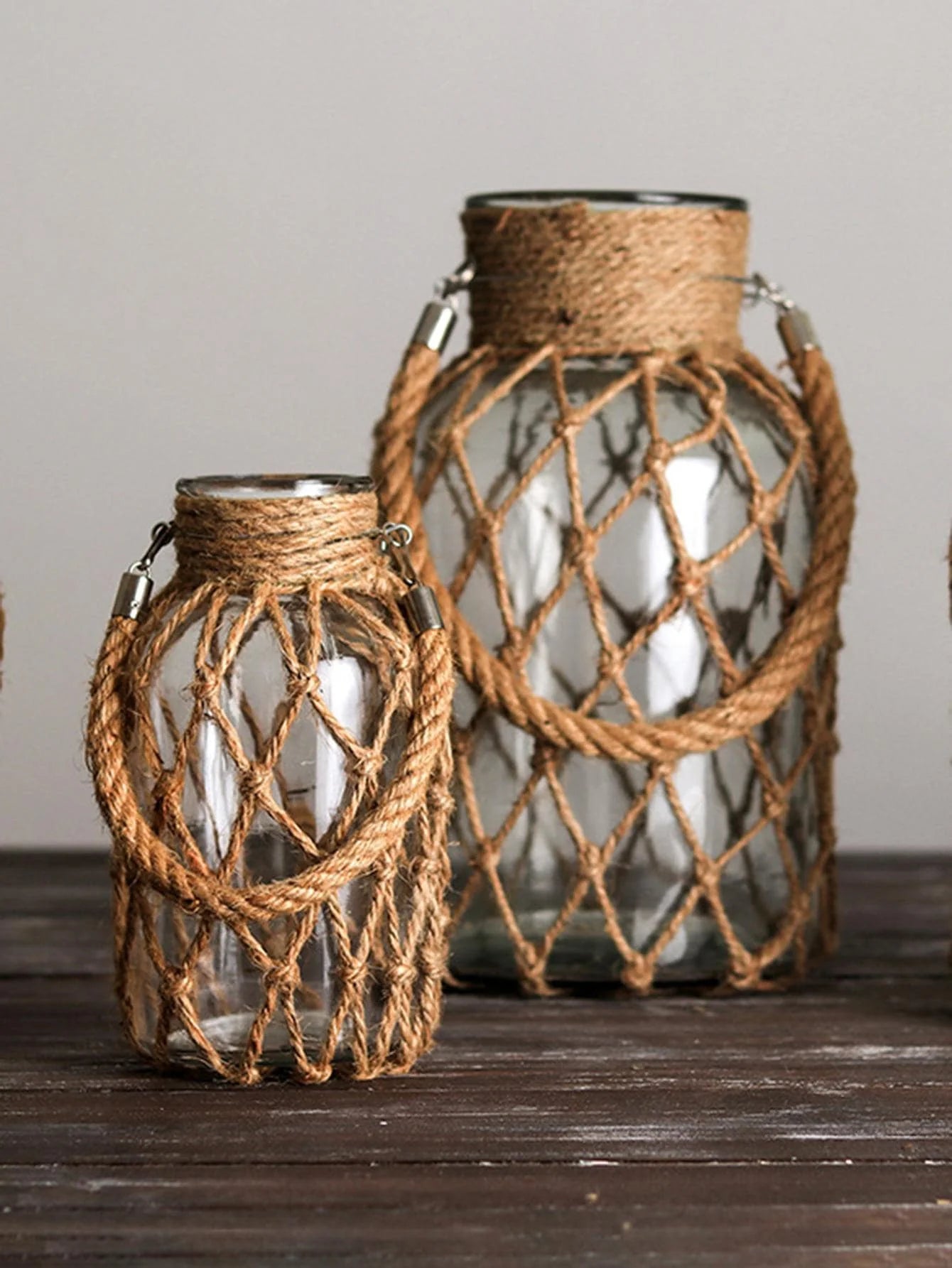 Boho Hemp Rope Glass Vase – Rustic Charm for Tables & Shelves
