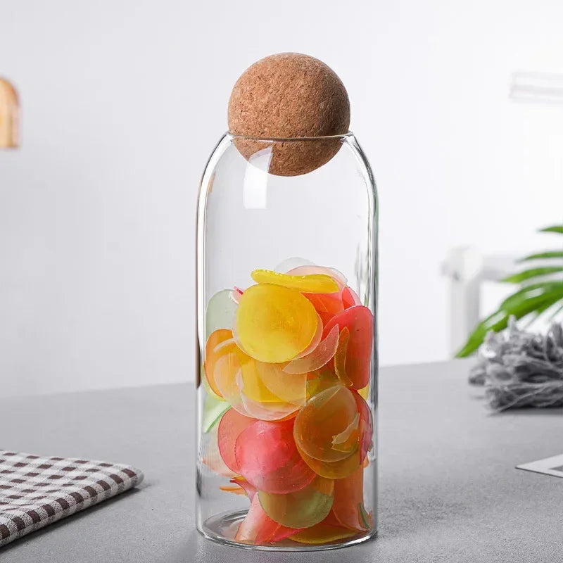 Minimalist Glass Storage Jar with Natural Cork Lid – 4 Sizes | Airtight Food Container for Pasta, Tea, Coffee & Spices