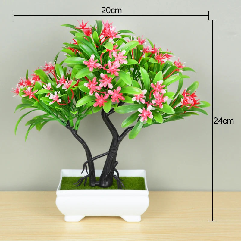 Artificial Pink Blossom Bonsai Tree – Decorative Faux Plant in White Ceramic Pot