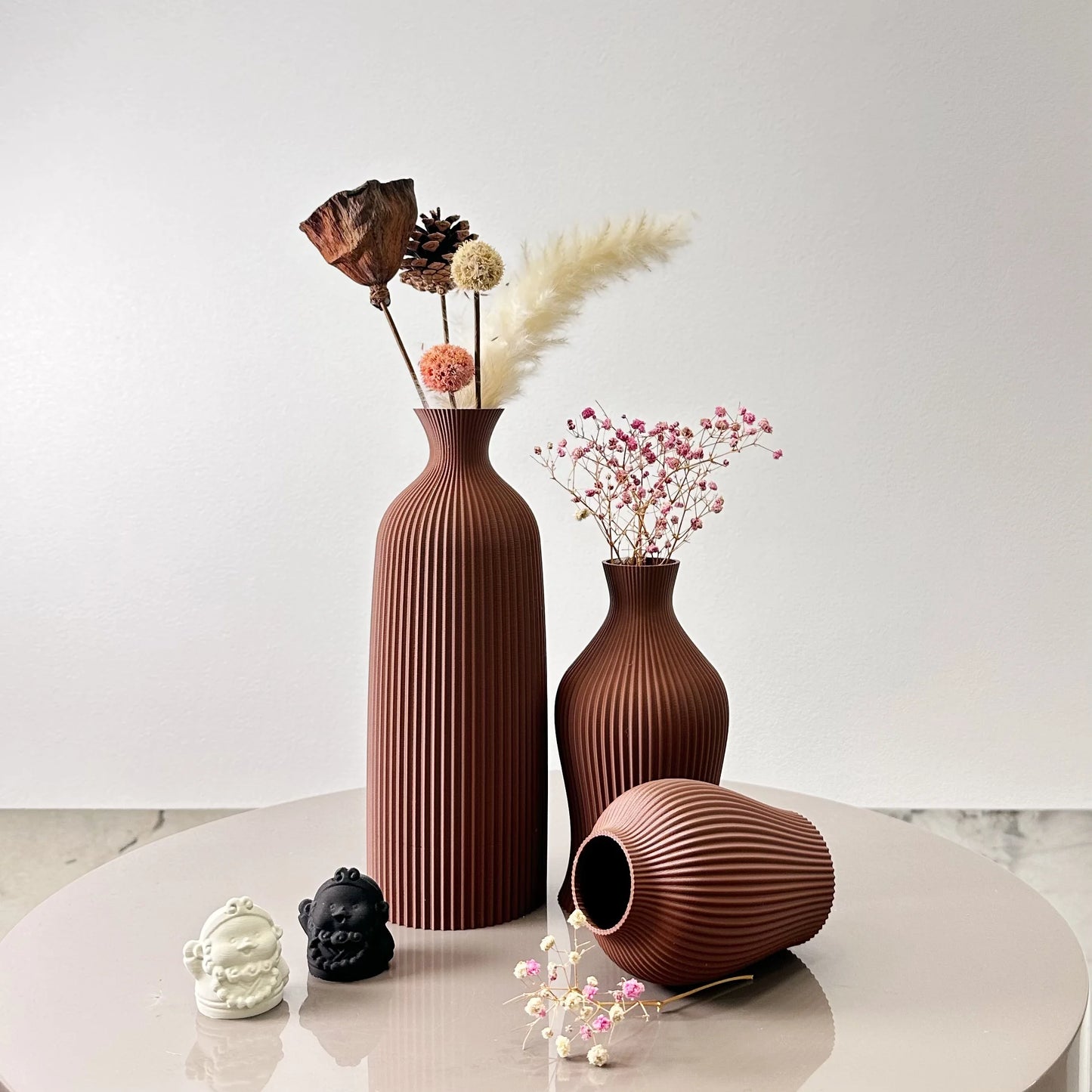 Sculpted Harmony β 3-Piece Matte Vase Set in Black or Brown