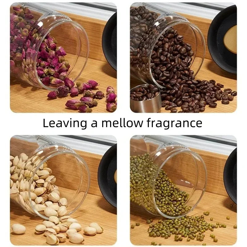 Vacuum Sealed Glass Coffee Storage Jar with Black Lid – Airtight Container for Beans, Tea & Pantry Staples