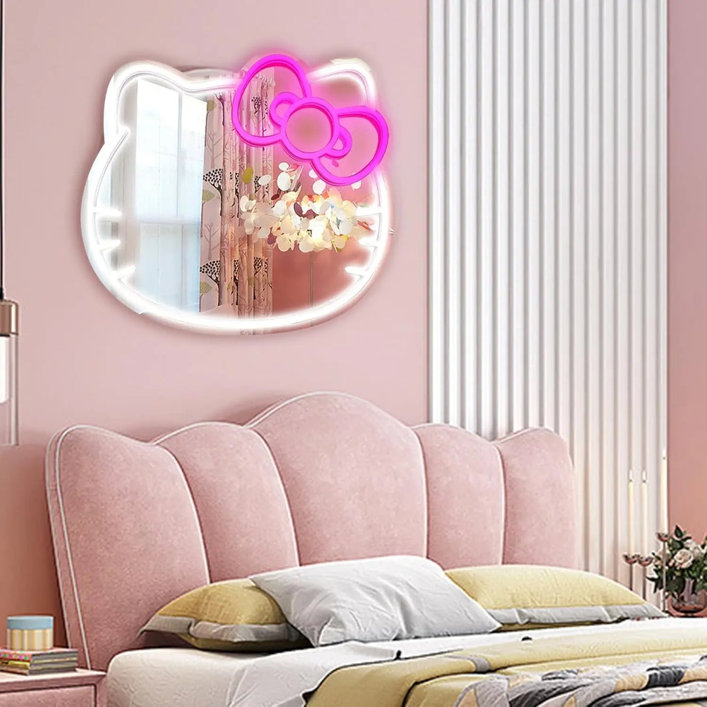 Hello Kitty LED Neon Wall Mirror β USB Powered Light-Up Mirror for Teen Room or Vanity
