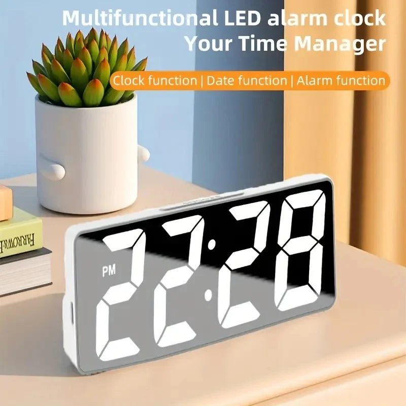 Modern LED Digital Alarm Clock with Temperature Display – Adjustable Brightness & 12/24 Hour Format
