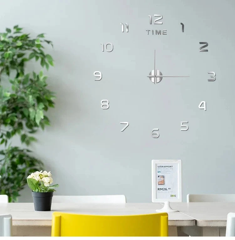 Modern 3D DIY Large Wall Clock – Quartz Acrylic Mirror Sticker Clock for Living Room & Office Décor