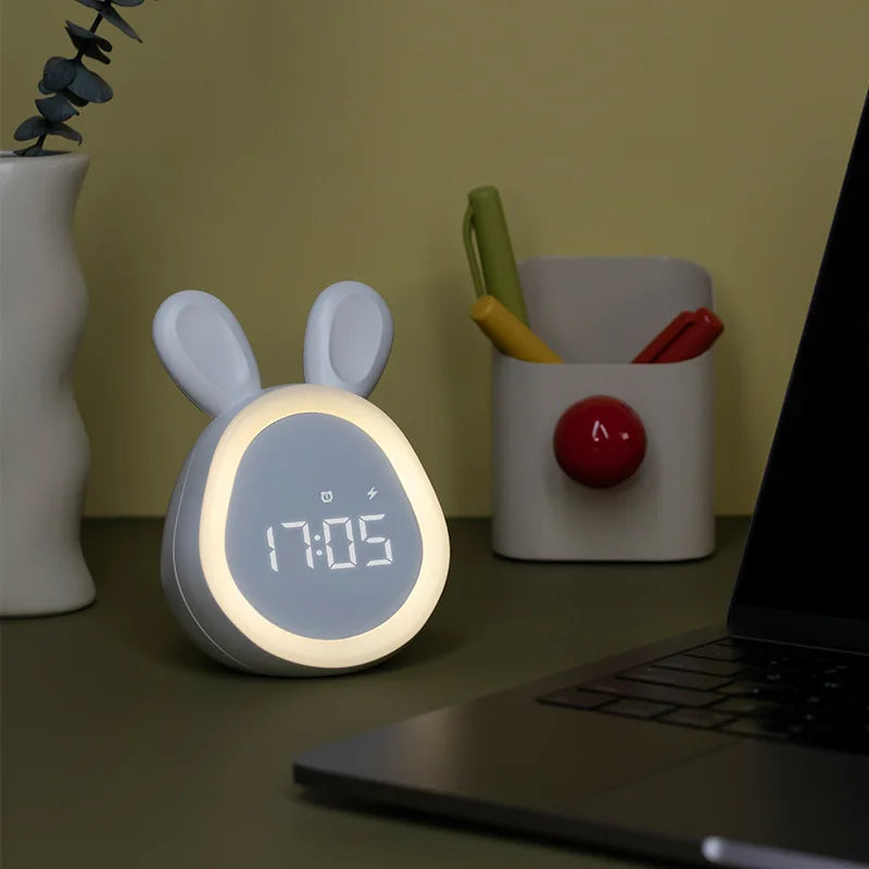 Mini Rabbit LED Alarm Clock – Cute USB Rechargeable Night Light Clock for Kids, Students & Dorm Room