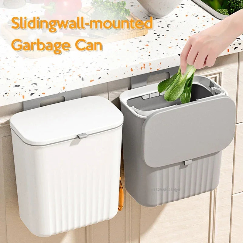 Wall Mounted Trash Can β 9L Hanging Waste Bin with Lid for Kitchen, Bathroom & Garage
