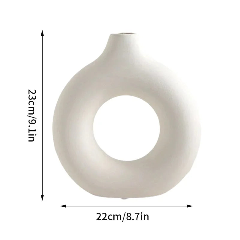 Modern Nordic Circle Vase – Minimalist Ceramic-Style Flower Holder for Cozy Spac
