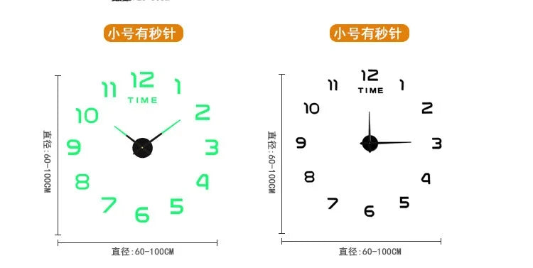 Modern 3D DIY Large Wall Clock – Quartz Acrylic Mirror Sticker Clock for Living Room & Office Décor