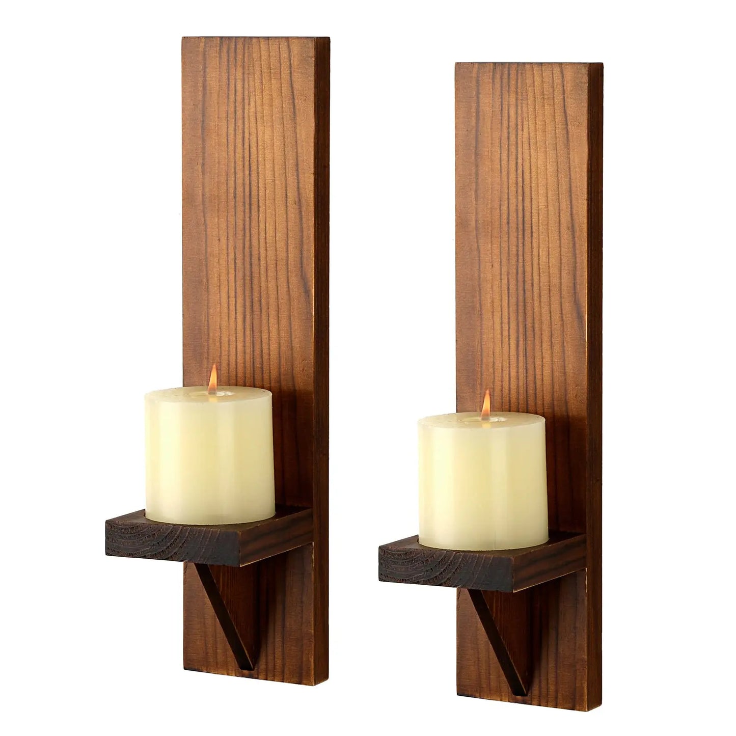 Rustic Wall Candle Sconces – Set of 2 Vintage Wooden Pillar Holders for Cozy Decor