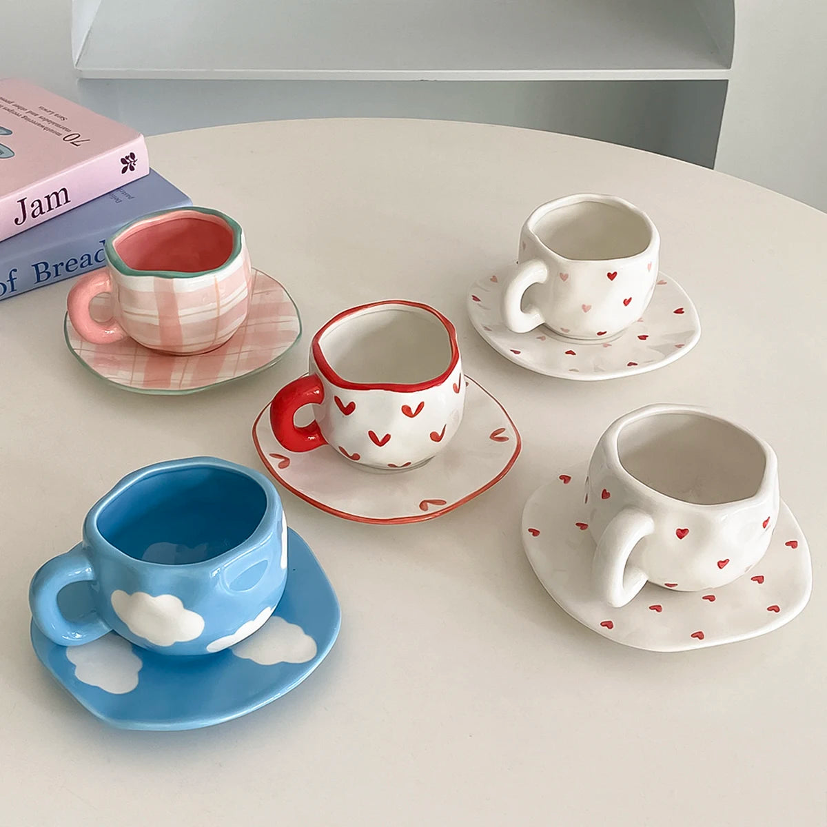 Cloud & Heart Mug Set – Ceramic Cup with Matching Saucer