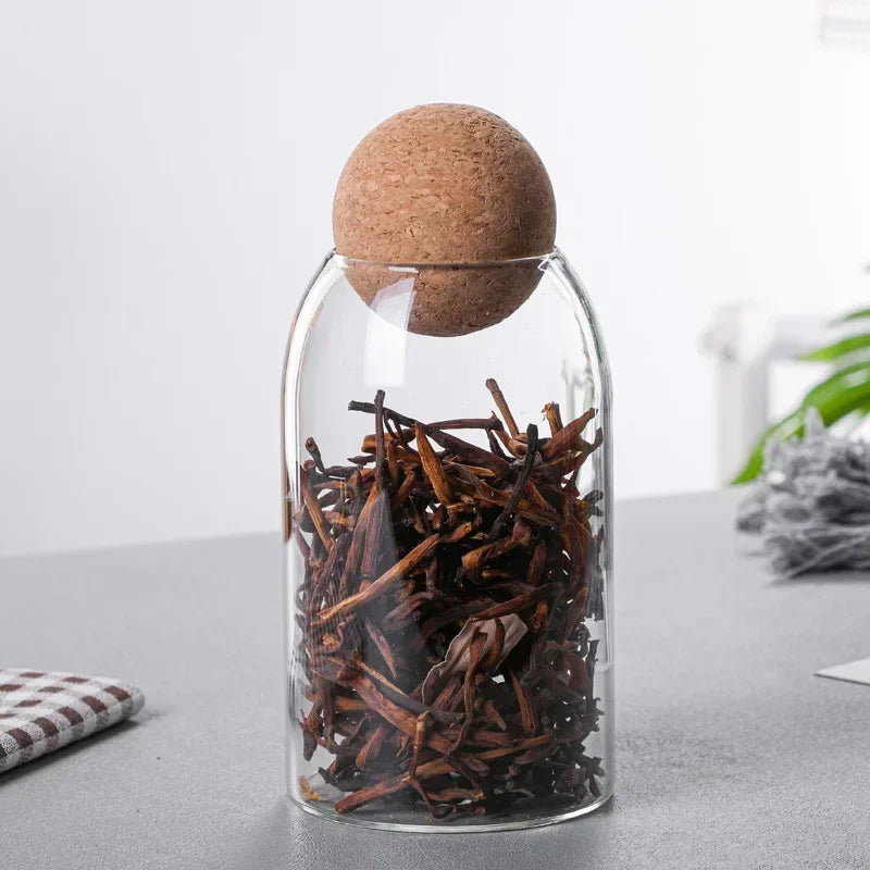 Minimalist Glass Storage Jar with Natural Cork Lid – 4 Sizes | Airtight Food Container for Pasta, Tea, Coffee & Spices