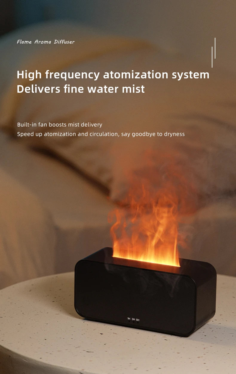 Flame Aroma Diffuser with LED Light & Timer – 120ml Portable Humidifier