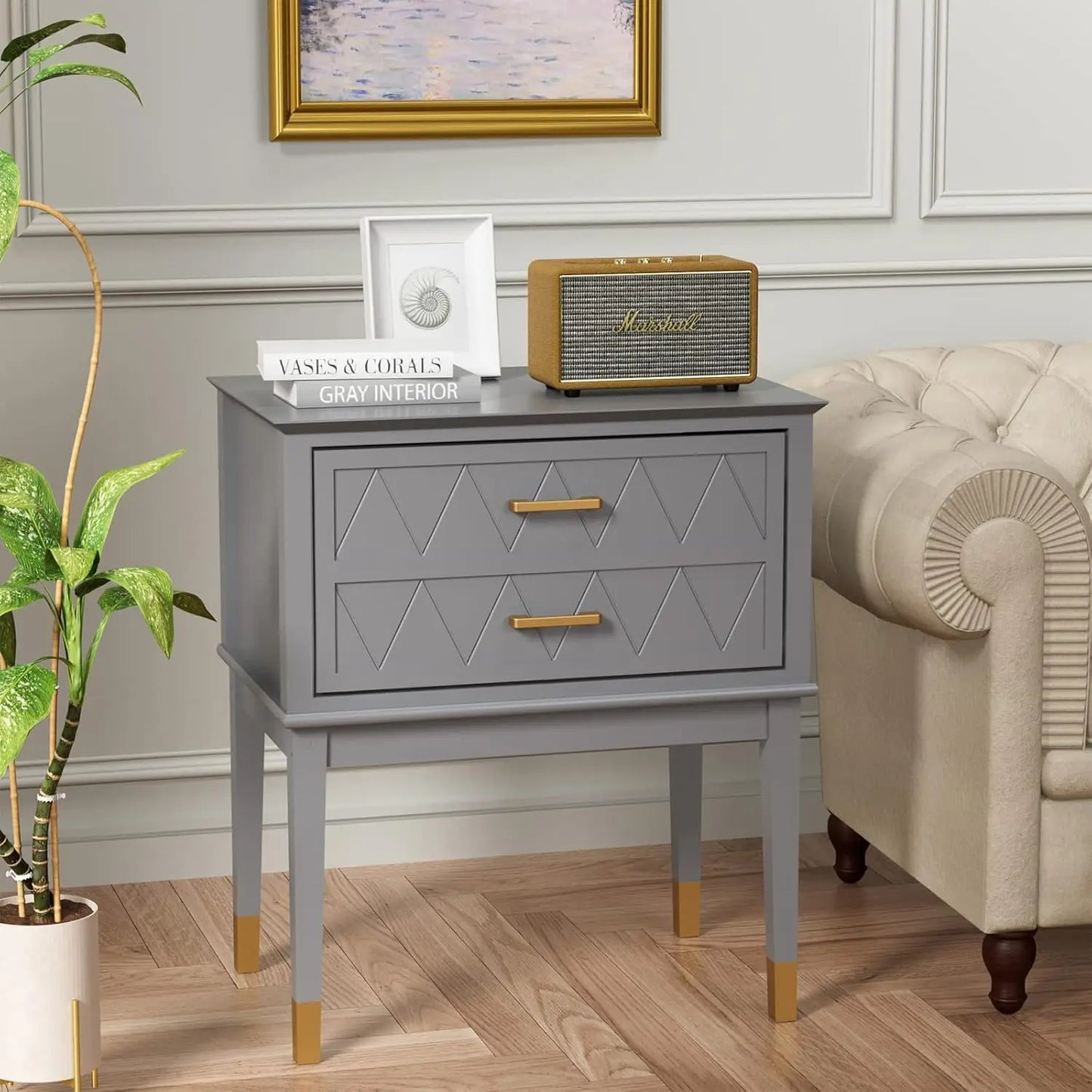 Modern Tall End Table with Drawers – Elegant Nightstand for Bedroom or Living Room
