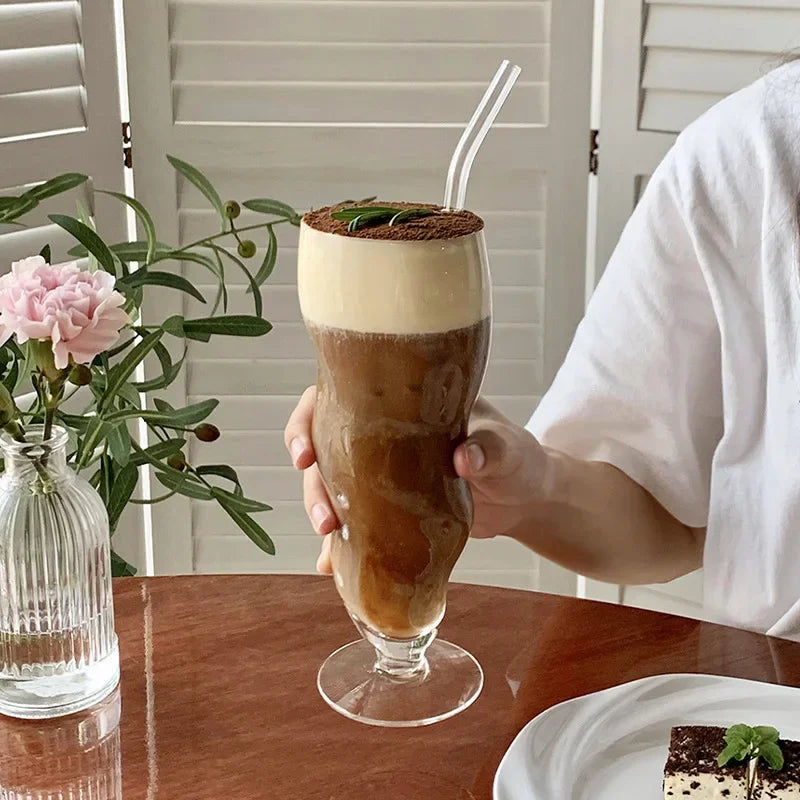 Wavy Curved Glass Tumbler – 510ml Elegant Iced Coffee & Juice Mug