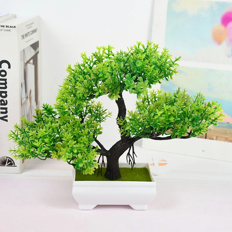 Artificial Pink Blossom Bonsai Tree – Decorative Faux Plant in White Ceramic Pot
