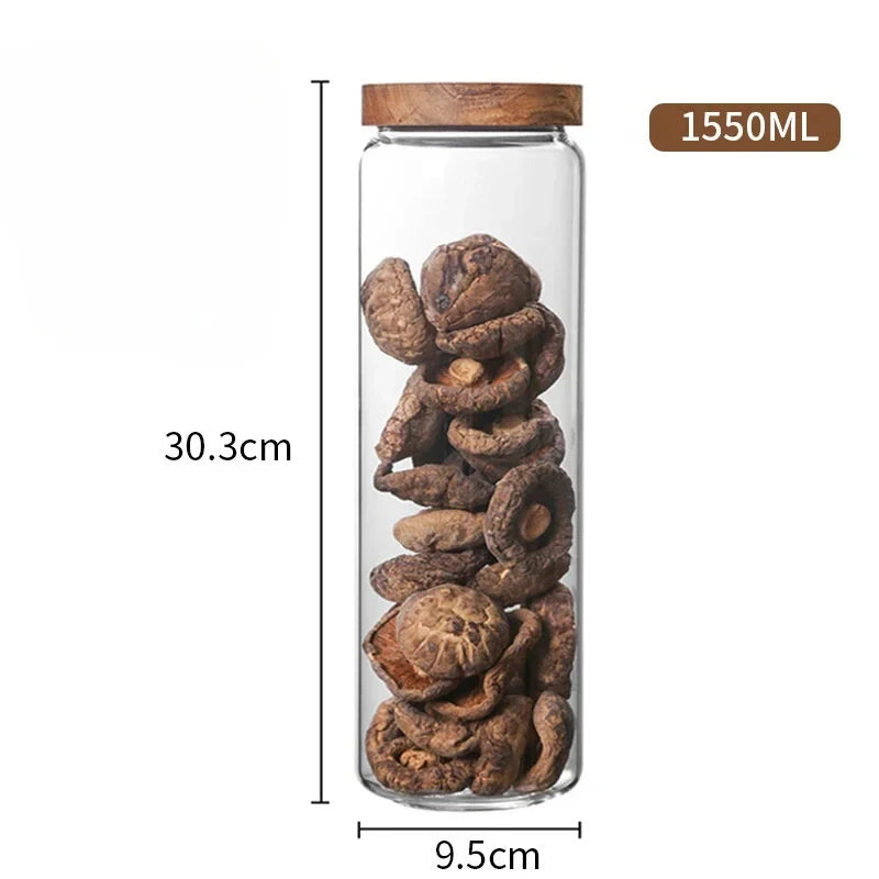 Modern Glass Storage Jar with Wooden Lid – Airtight Pantry Container for Spices, Cereal, Snacks & Dry Goods