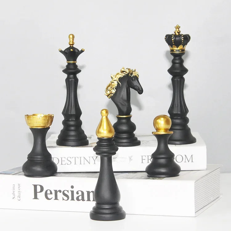 Luxury Resin Chess Figurine Set – King, Queen & Knight Decorative Sculptures for Home & Office