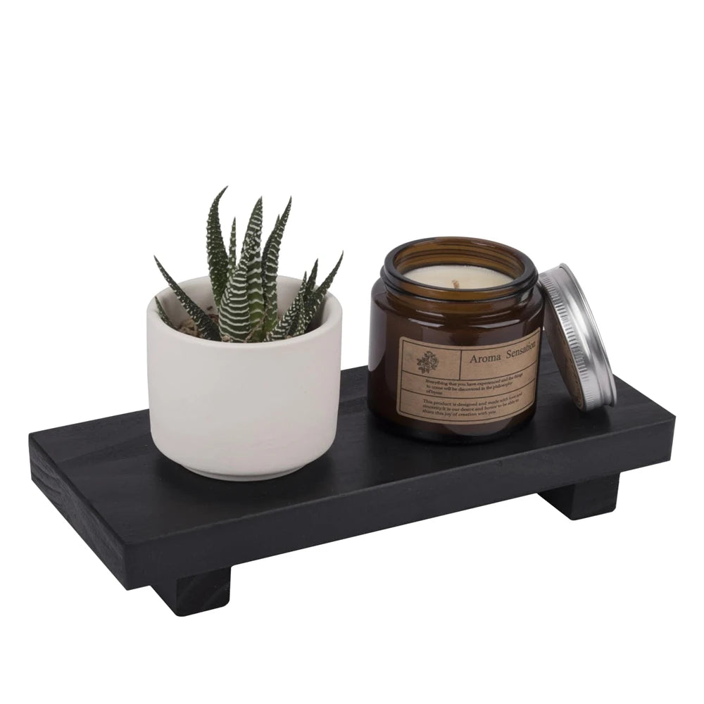 Rustic Wood Pedestal Stand – Small Decorative Riser Tray for Candle, Plant, or Soap Display