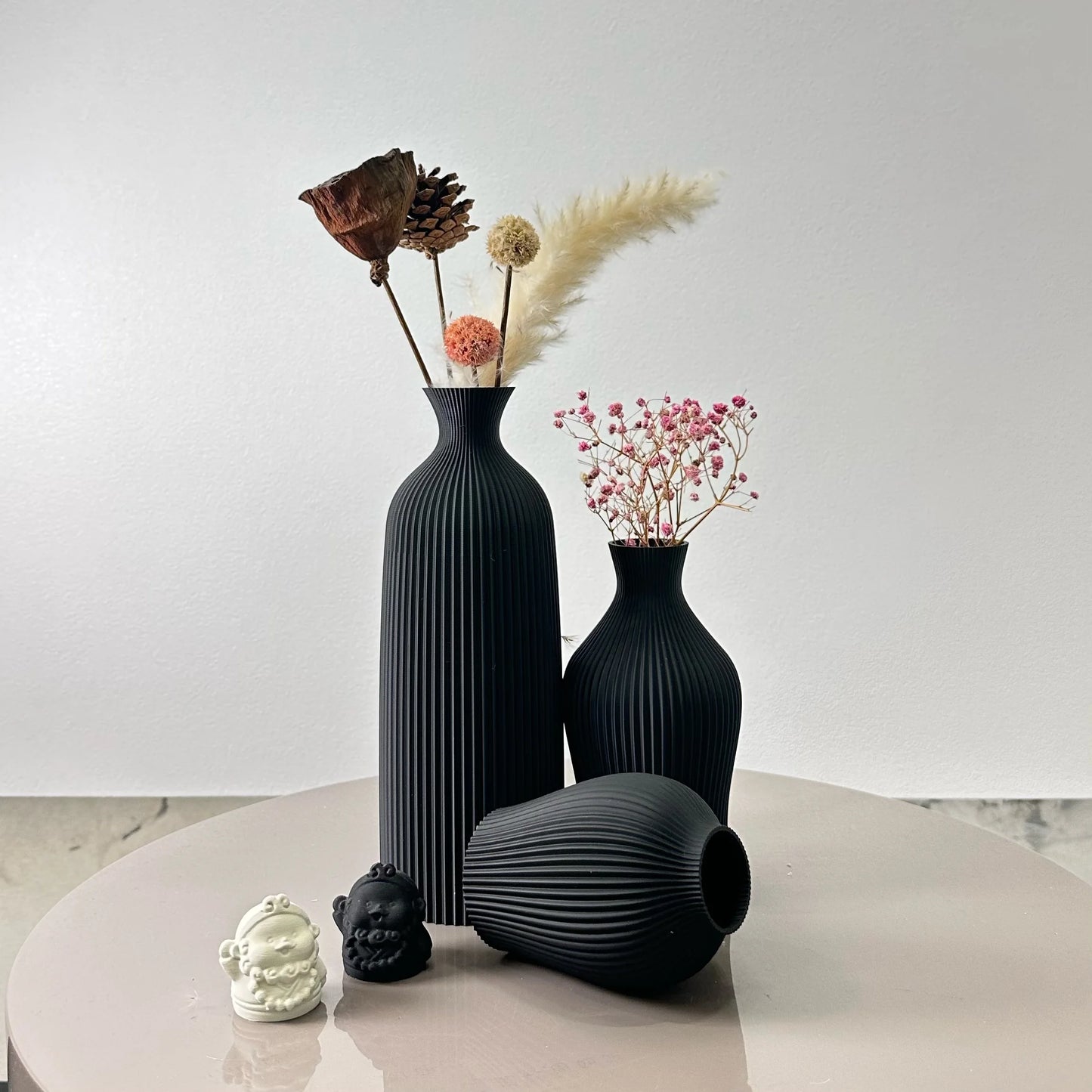 Sculpted Harmony β 3-Piece Matte Vase Set in Black or Brown