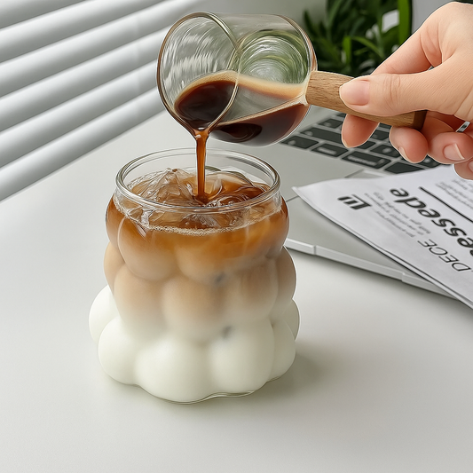 3D Cloud Glass Cup – Heat-Resistant Iced Coffee & Juice Tumbler