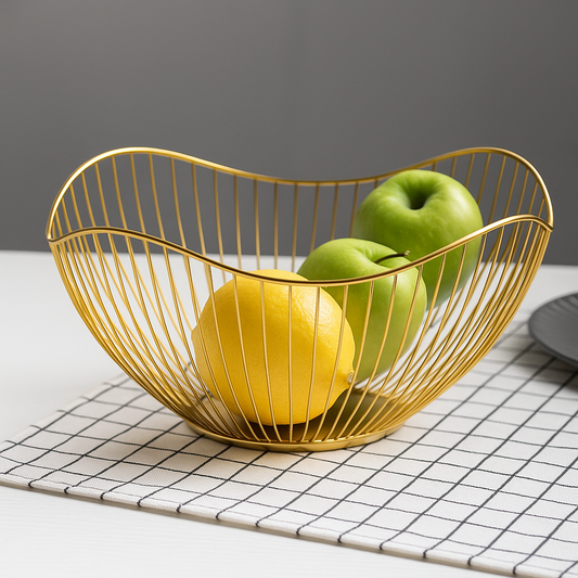 Sleek Wire Fruit Bowl – Gold & Black Iron Basket for Kitchen, Dining & Coffee Table