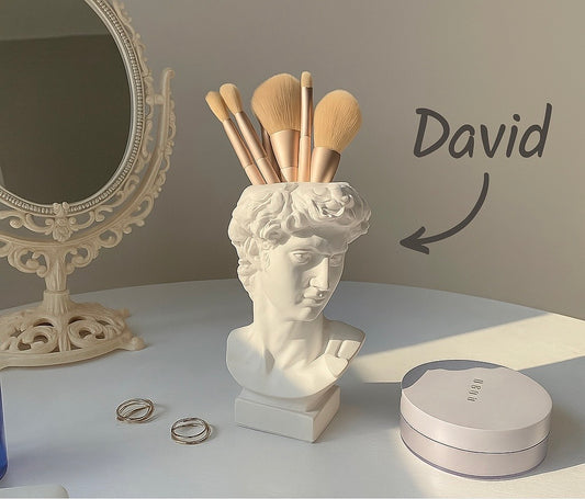 David Sculpture Brush Holder – Artistic Vase for Vanity, Desk or Shelf Decor