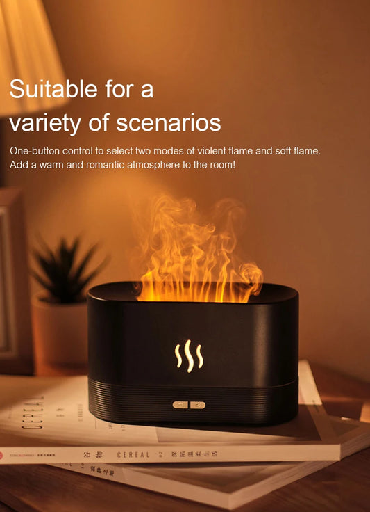 Kinscoter Flame Aroma Diffuser – 180ml Ultrasonic Cool Mist Humidifier with LED Light & Essential Oil Function