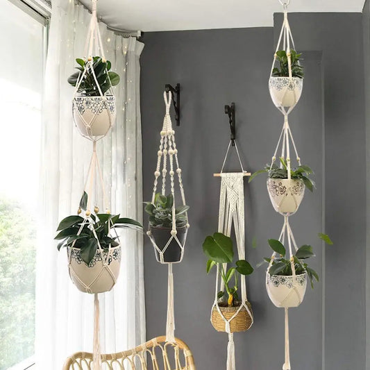 Handmade Macrame Hanging Plant Holder – Boho Flower Pot Hanger for Indoor & Outdoor Decor