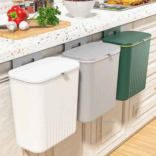Wall Mounted Trash Can – 9L Hanging Waste Bin with Lid for Kitchen, Bathroom & Garage