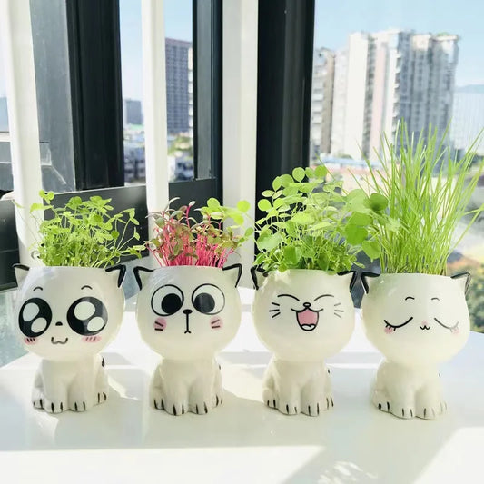 Mini Cat Ceramic Planter – Cute Cartoon Flower Pot for Desktop Decor & Gifting