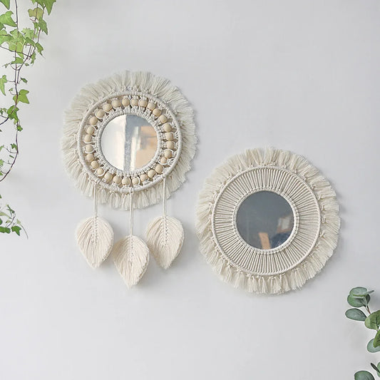 Boho Macrame Wall Mirror – Handmade Hanging Decor for Bedroom & Nursery