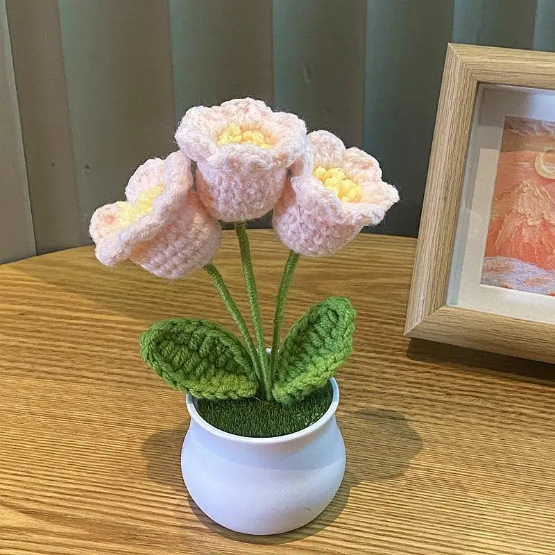 DIY Handwoven Woolen Mini Potted Flower – Cute Desk Decor & Gift